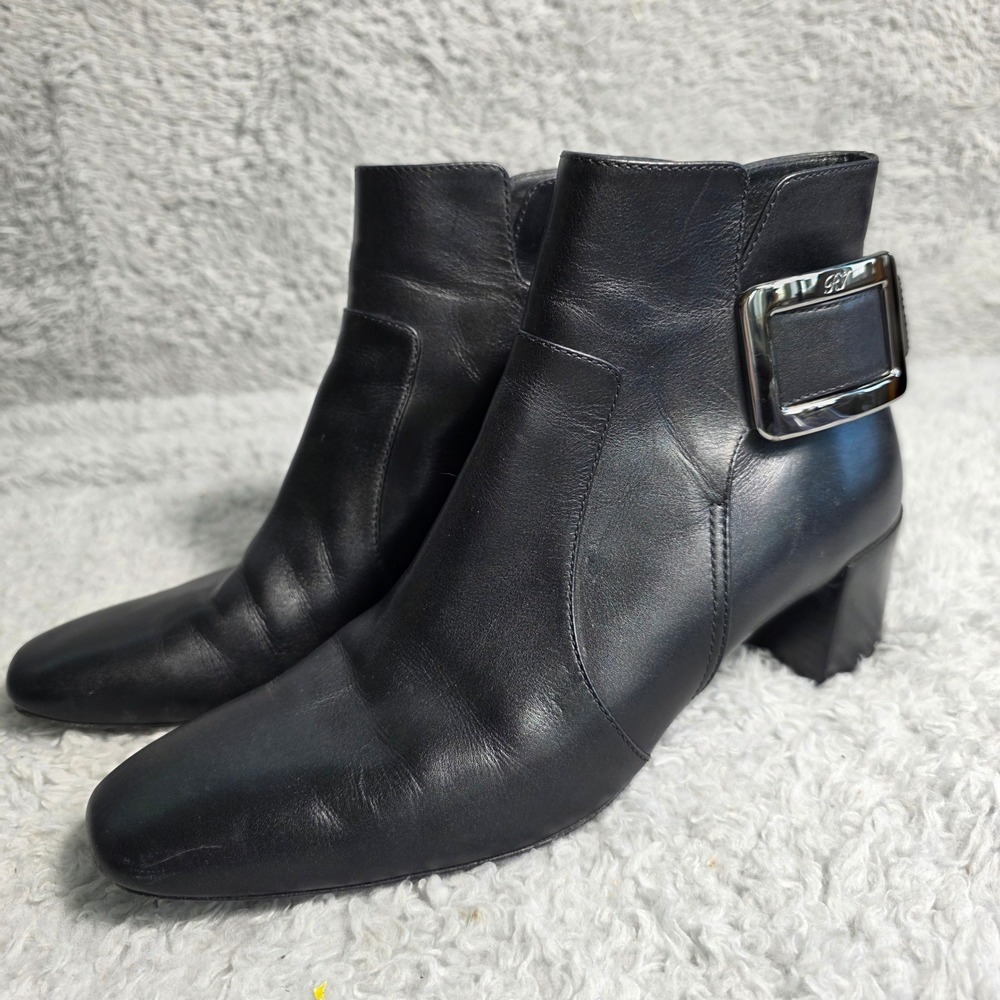 $1625 Roger Vivier Black Nappa Leather Ankle Boots Polly Booties EU 37‎ US 7